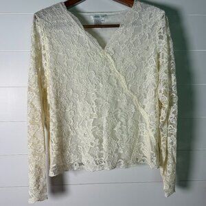 Coldwater Creek Lace Long Sleeve Blouse Ivory/Cream Size Large
